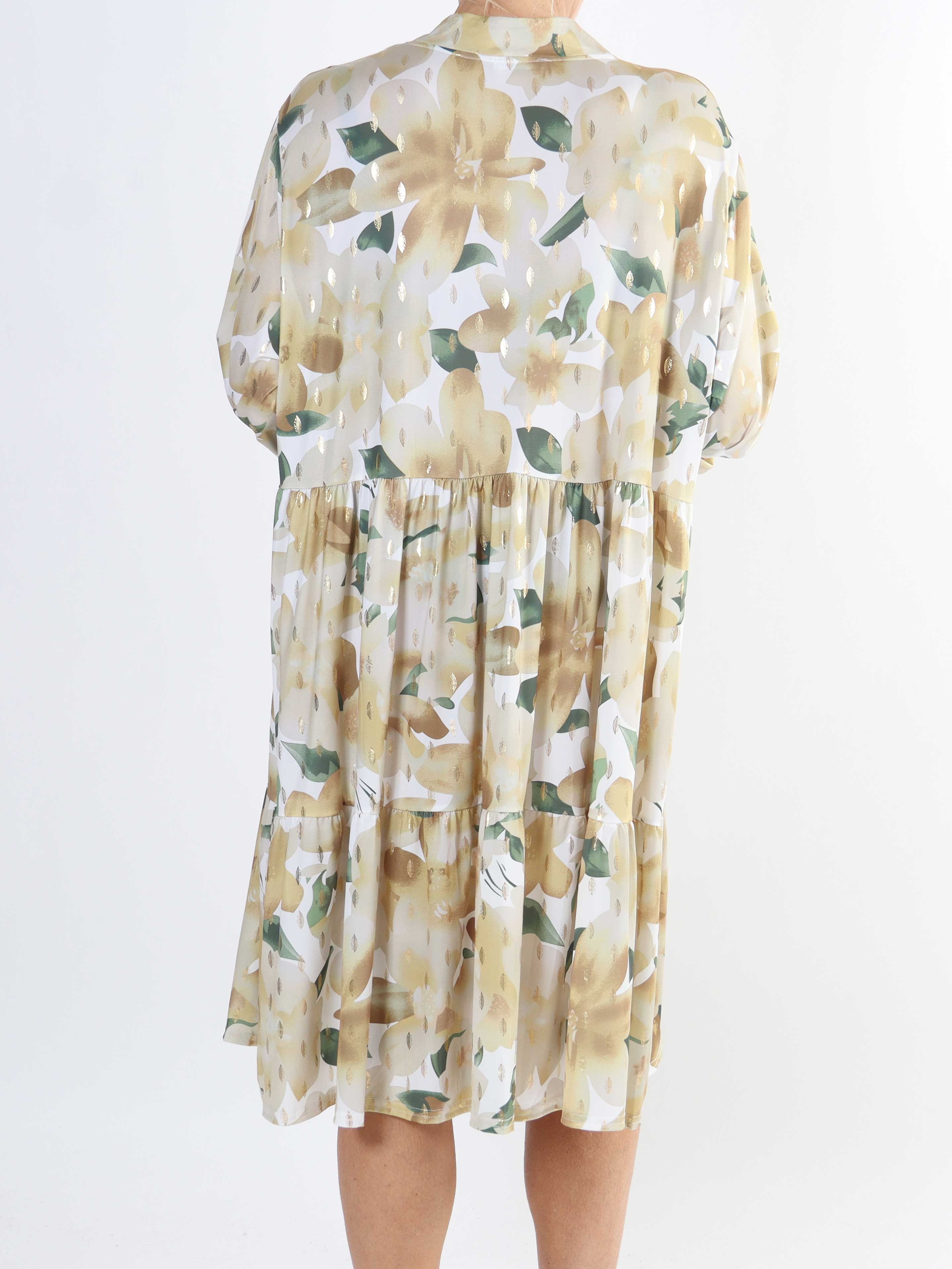 Milano Flower Midi - Plus size-klänning med blommigt tryck och lager-på-lager-look - Beige